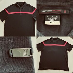 Nike Tiger Woods Collection Dri-FIT Polo Shirt Black/Pink Men's XL Golf TW